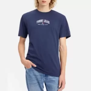 Image of Tommy Jeans Logo-Embroidered Organic Cotton Varsity T-Shirt - L