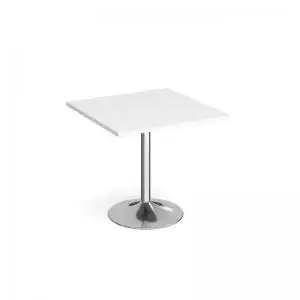 image of Genoa square dining table with chrome trumpet base 800mm - white