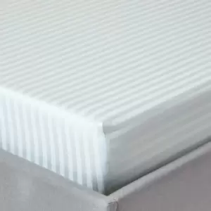 Image of Blue Egyptian Cotton Satin Stripe Fitted Sheet 330 Thread Count, King - Blue - Blue - Homescapes