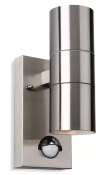 Image of Colt 2 Light Outdoor Up Down Wall Light Light, PIR Stainless Steel IP44, GU10