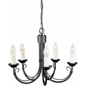Image of 5 Bulb Chandelier Light Wire Bound Arm Ivory Candle Tube Black LED E14 60W