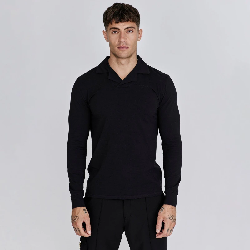 Image of SikSilk Mens Long-Sleeve Polo Shirt Black male Medium