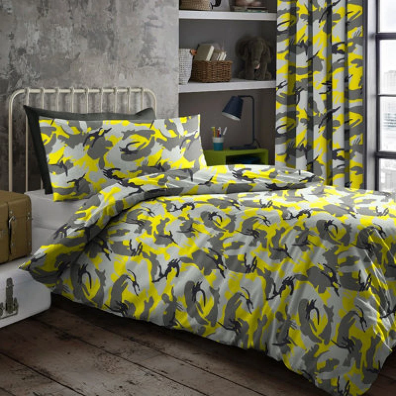Image of Velosso Trendy Camo Duvet Cover & Pillowcase Set, Printed Cotton Blend Bedding Collection, Easy-Care Fabric - Yellow