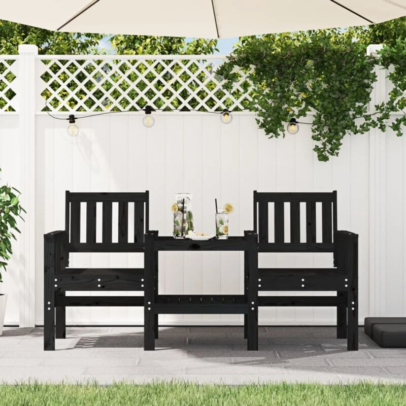 Image of VIDAXL Vidaxl - Garden Bench with Table 2-Seater Black Solid Wood Pine 8720845809119