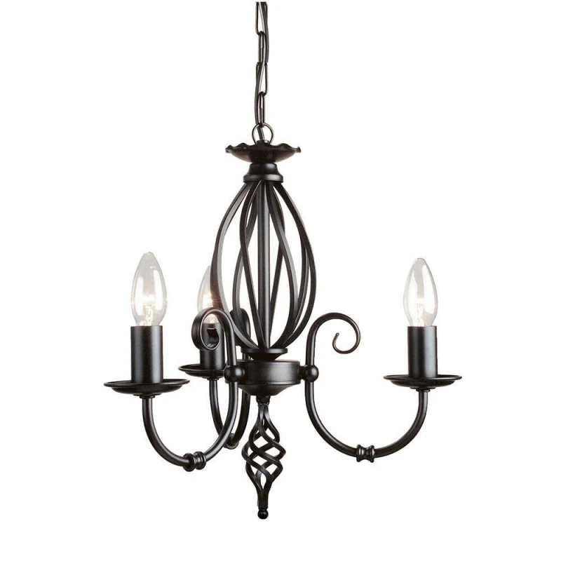 Image of Loops 3 Bulb Chandelier LIght Artisan Knot Twist Detail Black LED E14 60W Black