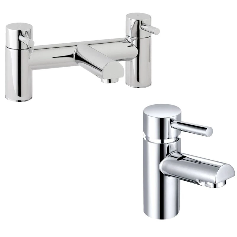 Image of Nes Home Bridge Chrome Round Deck Mounted Bath Filler & Basin Single Lever Mixer Silver