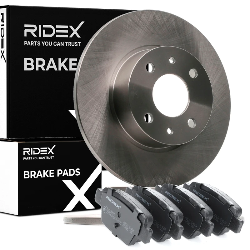 Image of RIDEX 3405B0377 Brake disc and pads set Rear Axle, Brake Disc Type: Solid, excl. wear warning contact Brake Set,disc brakes (3405)