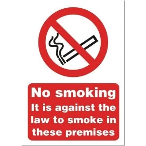 Stewart Superior SB003SAV Self Adhesive Vinyl Sign 148x210mm No Smoking it is Against the Law to Smoke in These Premises