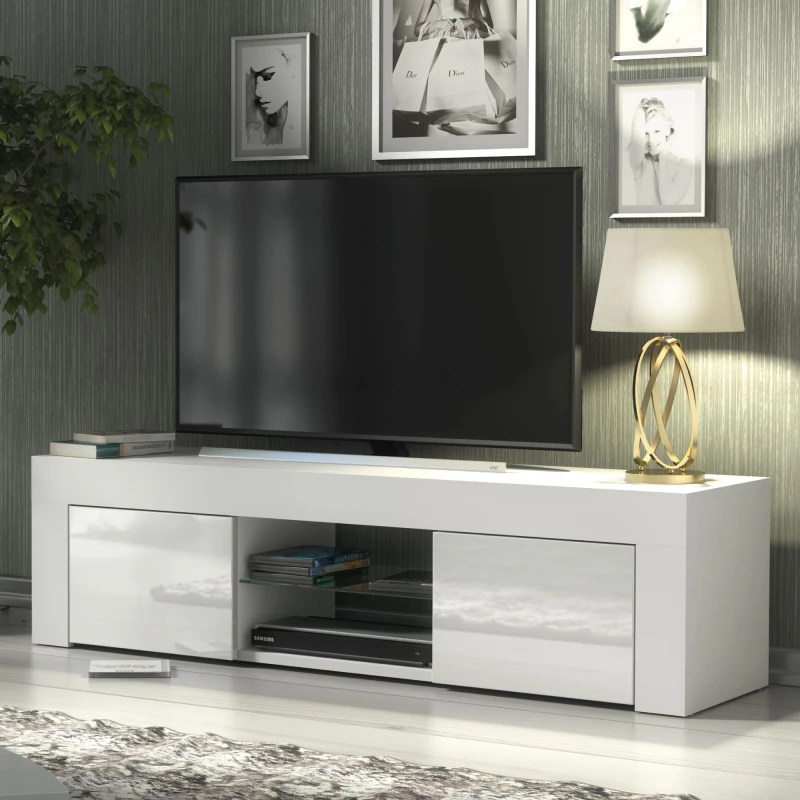 Image of Creative Furniture Creative Furniture TV Unit 130cm Modern - White with High Gloss Doors White One Size Unisex 5061075249874