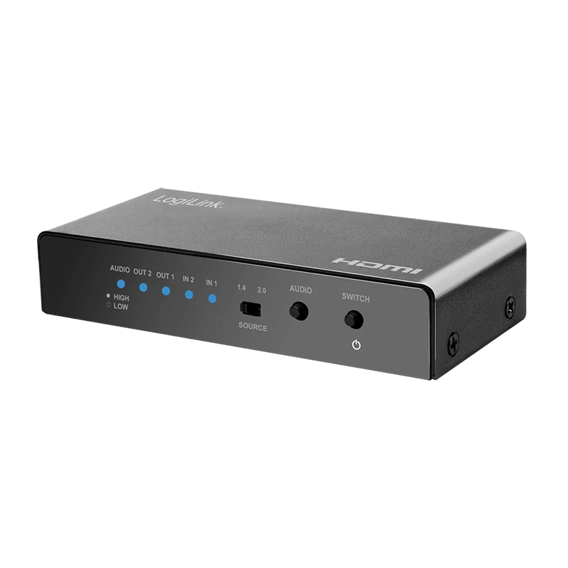 Image of LogiLink HDMI switch. 2x2-Port. 4K/60 Hz. EDID. HDCP. HDR. downscaler