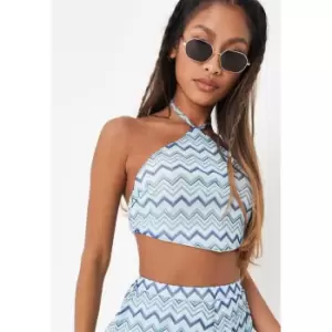 Missguided Zig Zag Halter Crop Top - Blue