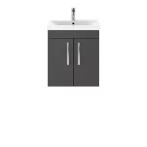 image of Nuie Athena 500 Wall Hung 2-door Vanity & Mid-edge Basin - Gloss Grey