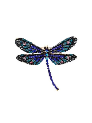 image of Jon Richard Jon Richard Blue And Multi Colour Pave Dragonfly Brooch