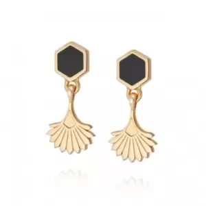 image of Hexagon Palm Drop Fan 18ct Gold Plated Earrings WE18_GP