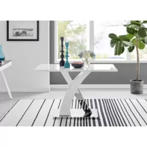 Image of Furniturebox Atlanta White High Gloss and Chrome 4 Seater Dining Table with Statement x Shaped Legs for Modern Stylish Dining Room