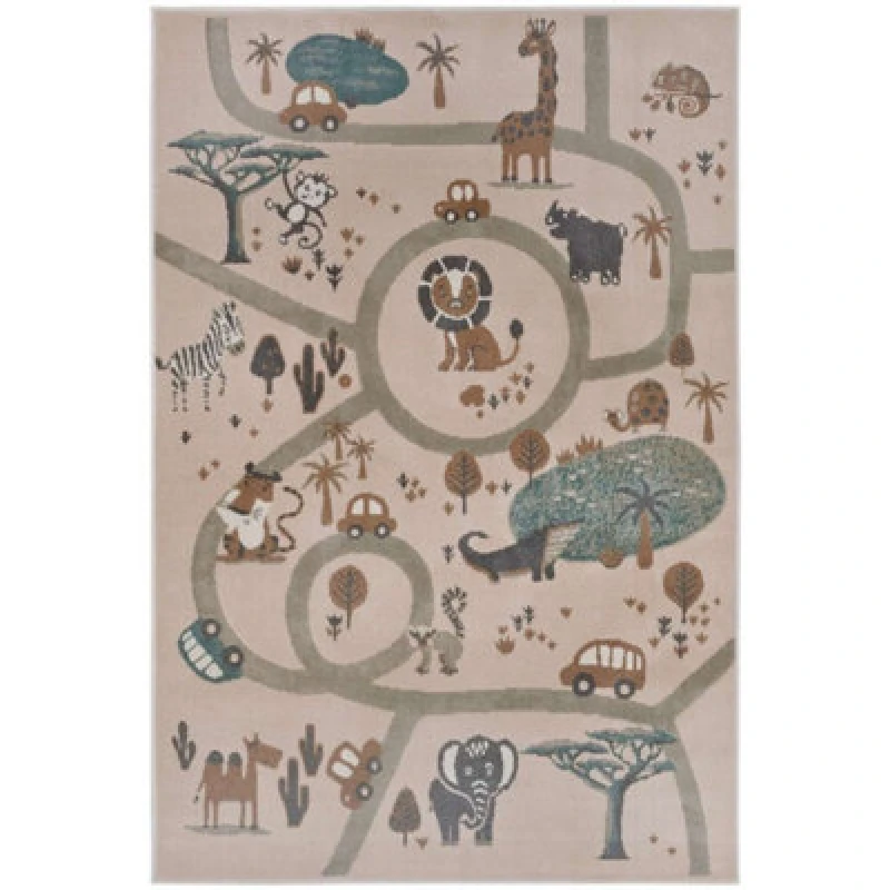 Image of The Rugs Adventures Animal Park Rug And Runner Kids Polypropylene Play Rug In Beige