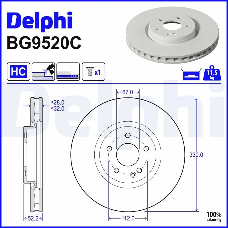 Image of DELPHI Brake disc DELPHI BG9520C