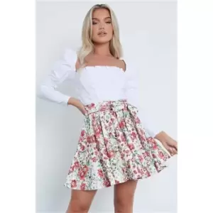 Image of I Saw It First Red Floral Printed Tie Waist Skater Skirt - Red