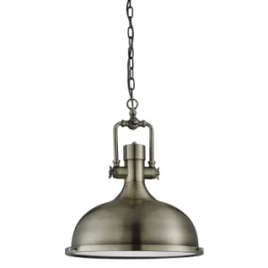 image of Industrial 1 Light Dome Ceiling Pendant Antique Brass with Glass Diffuser, E27