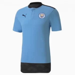 Image of PUMA Man City Casuals Mens Football Polo Shirt, Light Blue/Peacoat, size Large, Clothing
