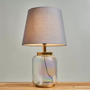 image of Adria Clear Glass Table Lamp with Large Grey Aspen Shade