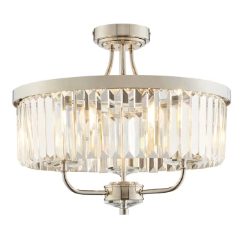 image of Ascoli 3 Light Ceiling Semi Flush Bright Nickel Plate & Clear Cut Glass