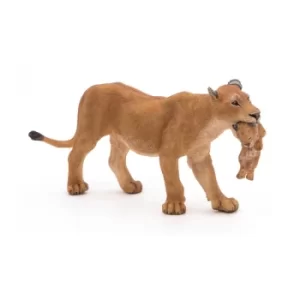 image of PAPO Wild Animal Kingdom Lioness with Cub Toy Figure, Three Years or Above, Tan (50043)