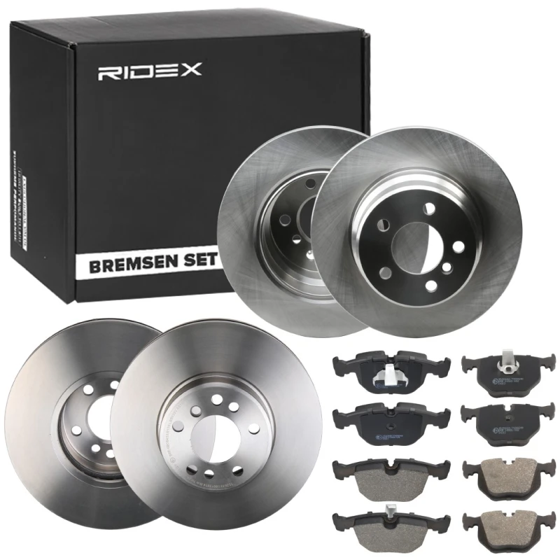 Image of RIDEX 3405B1703 Brake disc and pads set Rear Axle, Brake Disc Type: Solid Brake Set,disc brakes (3405)