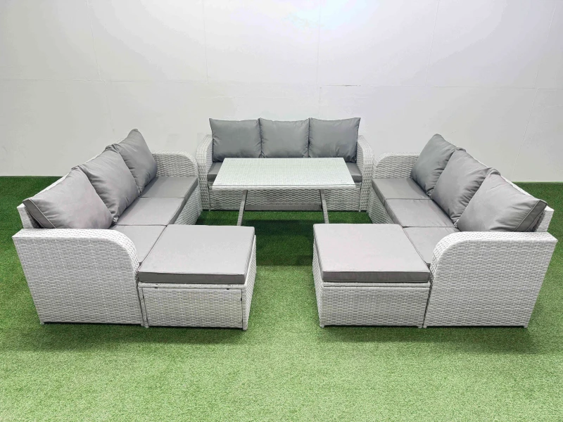 Image of Fimous 11 Seat Outdoor PE Rattan Garden Furniture with 2 Big Stool Light Grey Light Grey Unisex