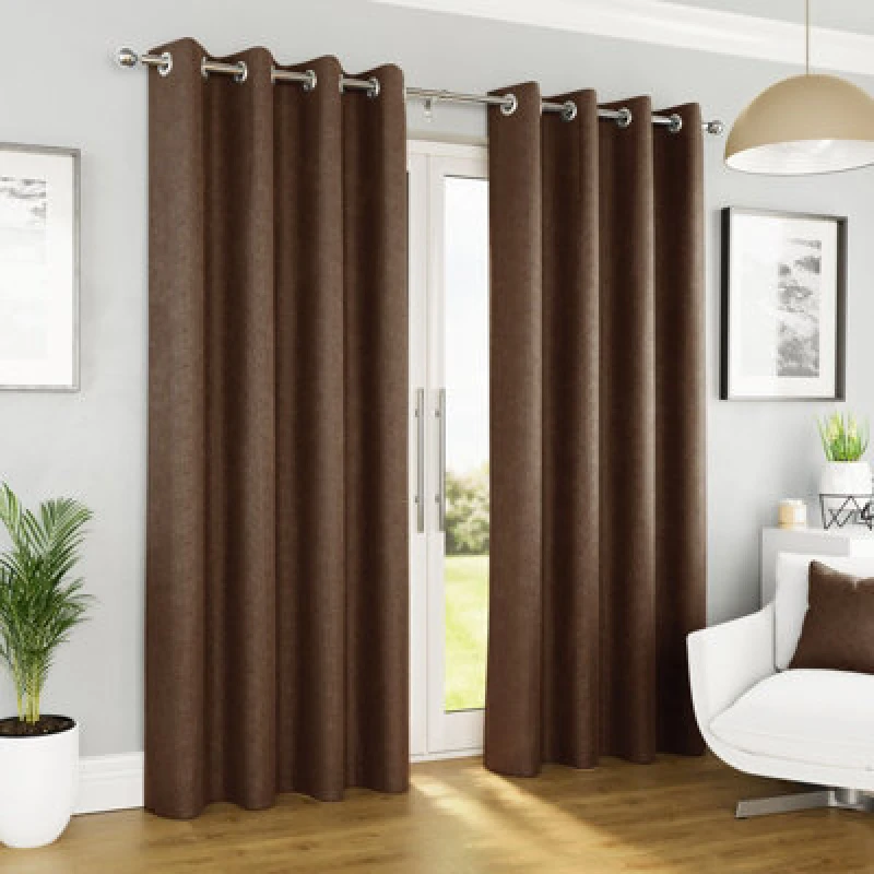 Image of Enhanced Living Vogue Chocolate 46 X 90" (117X229Cm) Eyelet Thermal Noise Reducing Dim Out Curtains (Pair)