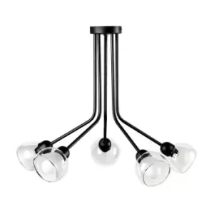 image of Onli Denver 5 Light Multi Arm Semi Flush Ceiling Lamp, Glass Shades