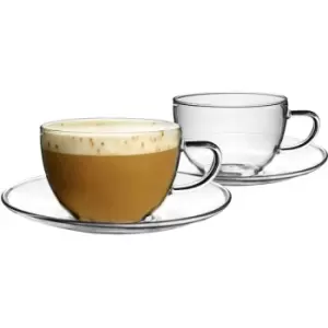 image of Argon Tableware - 12 Piece Glass Cappuccino Cup & Saucer Set - 260ml - Pack of 6