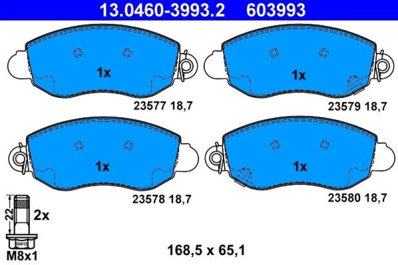 Image of ATE 13.0460-3993.2 Brake pad set with acoustic wear warning, with brake caliper screws Brake Pad Set,disc brake (402)