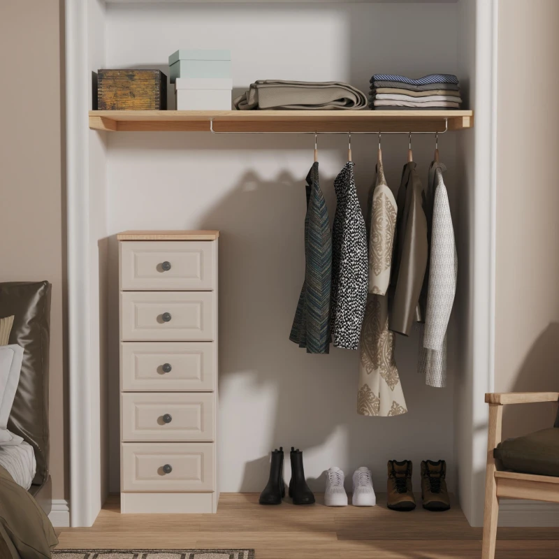 Image of Ready Assembled 2 U Surrey 5 Drawer Bedside Cabinet (Ready Assembled) in Taupe Size: Medium Taupe Unisex Medium