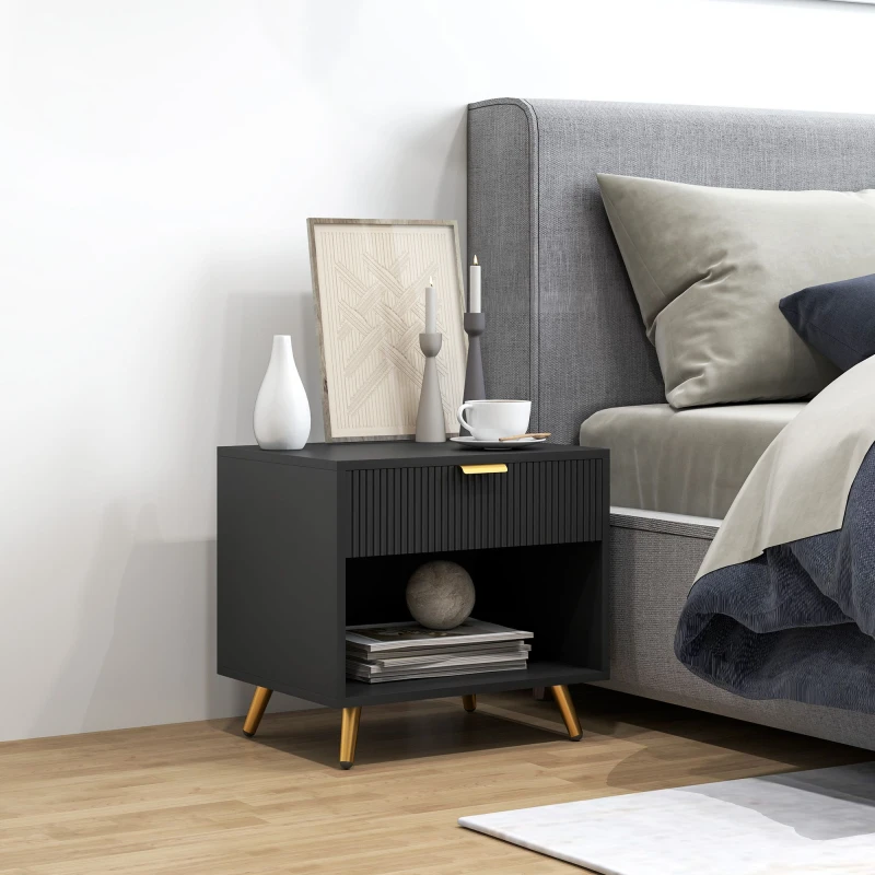 Image of HOMCOM Small Table With Drawer - Open Compartment and Handle - Black TJ Hughes White 5063603156890