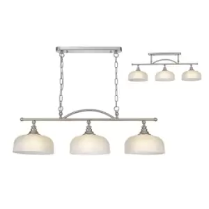 image of DeRuyter Semi Flush, Ceiling Pendant Bar, 3 Light Adjustable E27, Satin Nickel, Frosted Glass