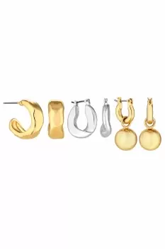 Image of Two Tone Polished Orb Huggie Hoop Earrings - Pack of 3