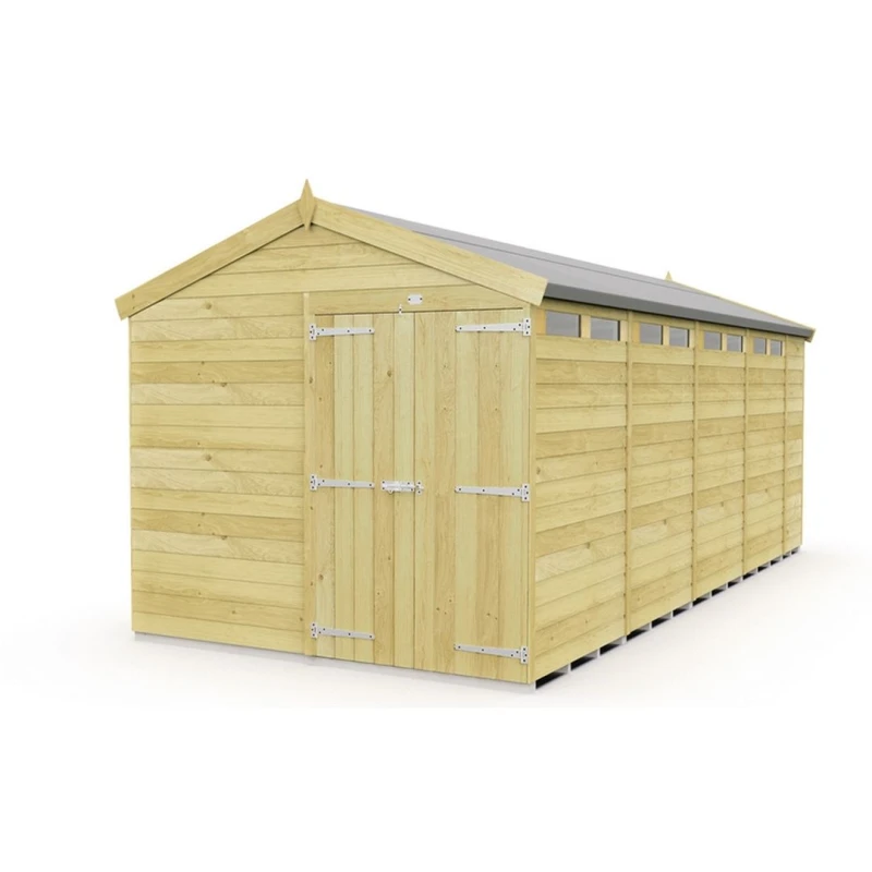 Image of Buttercup Farm 8 x 18 Feet Apex Security Shed - Double Door - L533 x W231 x H217cm in Brown Brown Unisex
