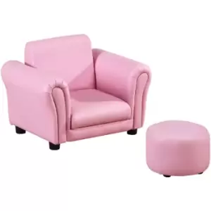 image of HOMCOM Kids Sofa Chair Set Armchair Seating Seat Bedroom Playroom Stool Pink - Pink