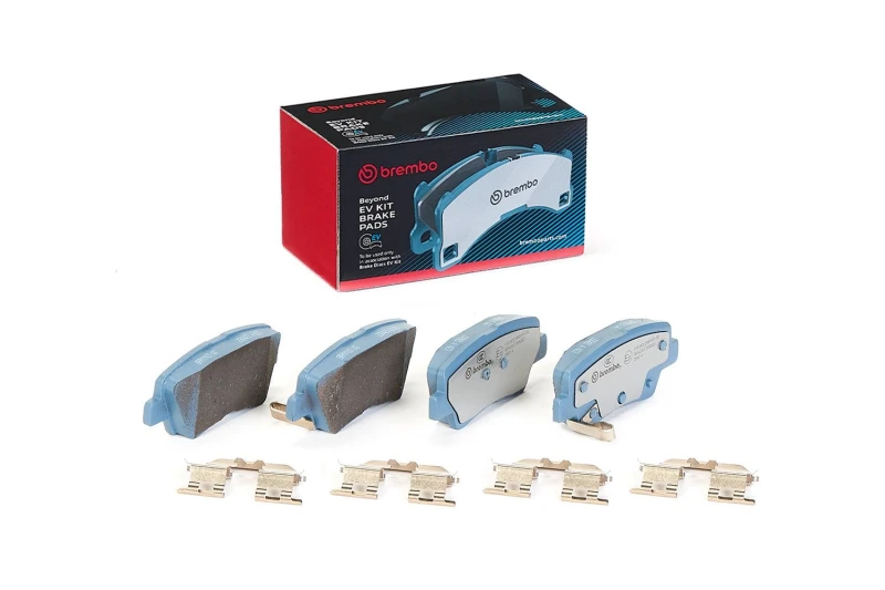 Image of BREMBO P 30 067E Brake pad set BEYOND LINE - EV with acoustic wear warning, with accessories, with anti-squeak plate Brake Pad Set,disc brake (402)