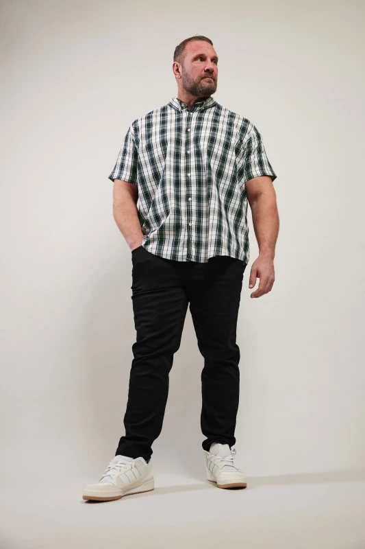 Image of BadRhino Mens Short Sleeve Check Shirt in Black Size: 5-6XL Black Male 5-6XL
