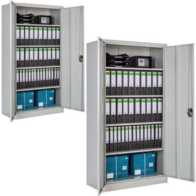 Image of Tectake Filing Cabinet Set - 5 Height-Adjustable Shelves, Lockable Doors - Set Of 2 - Grey