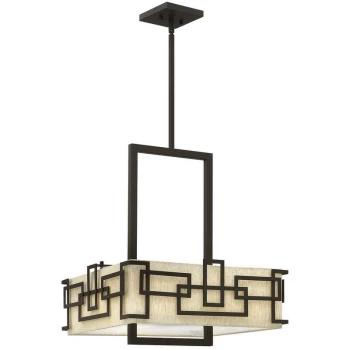 Image of Elstead - Hinkley Lanza Pendant Light Patterned Shade 3x E27 Oil Rubbed Bronze