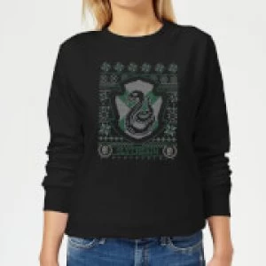 image of Harry Potter Slytherin Crest Womens Christmas Sweatshirt - Black