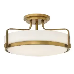 Image of 3 Bulb Semi Flush Light Opal Glass Metal Ring Heritage Brass LED E27 60W