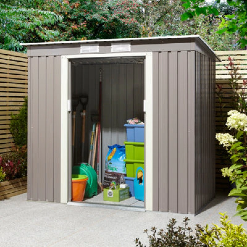 Image of Rowlinson Trentvale 6X4 Metal Pent Shed Light Grey With Foundation Kit, Grey TV64PENLGFKI