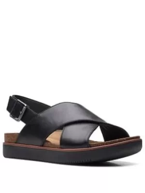 image of Clarks Elayne Cross Leather Flat Sandal Black Leather, Size 4, Women