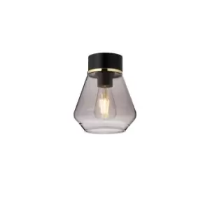 image of Freedom Ceiling Lamp E27, With Kite Smoke Glass Shade Matt Black, Smoke