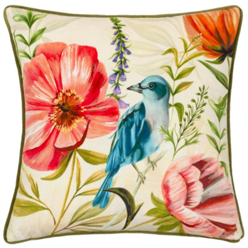Image of Wylder Wylder Nectar Garden Bluebird Piped Velvet Polyester Filled Cushion Multi