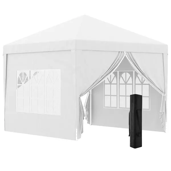 image of Outsunny 3 x 3m Pop Up Gazebo, Wedding Party Canopy Tent Marquee with Carry Bag and Windows, White